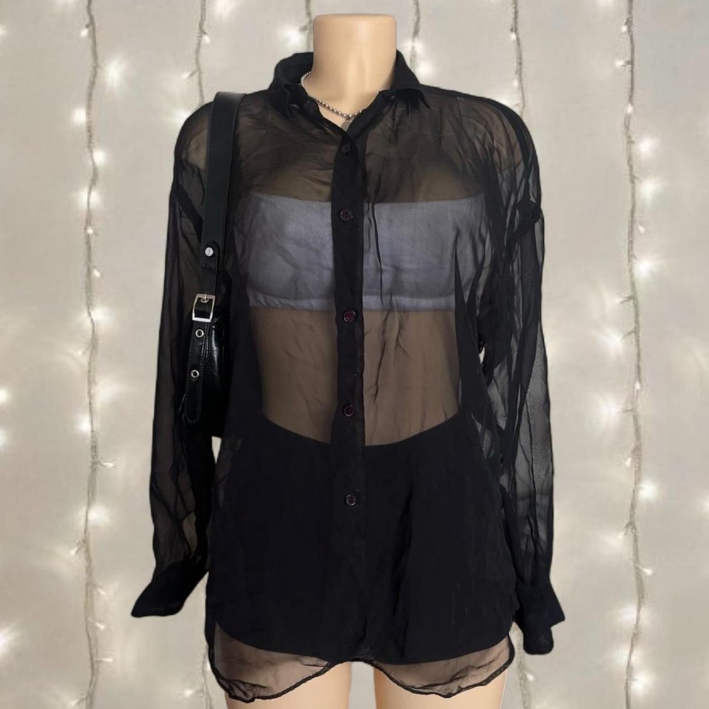 Black Sheer Button Down Shirt